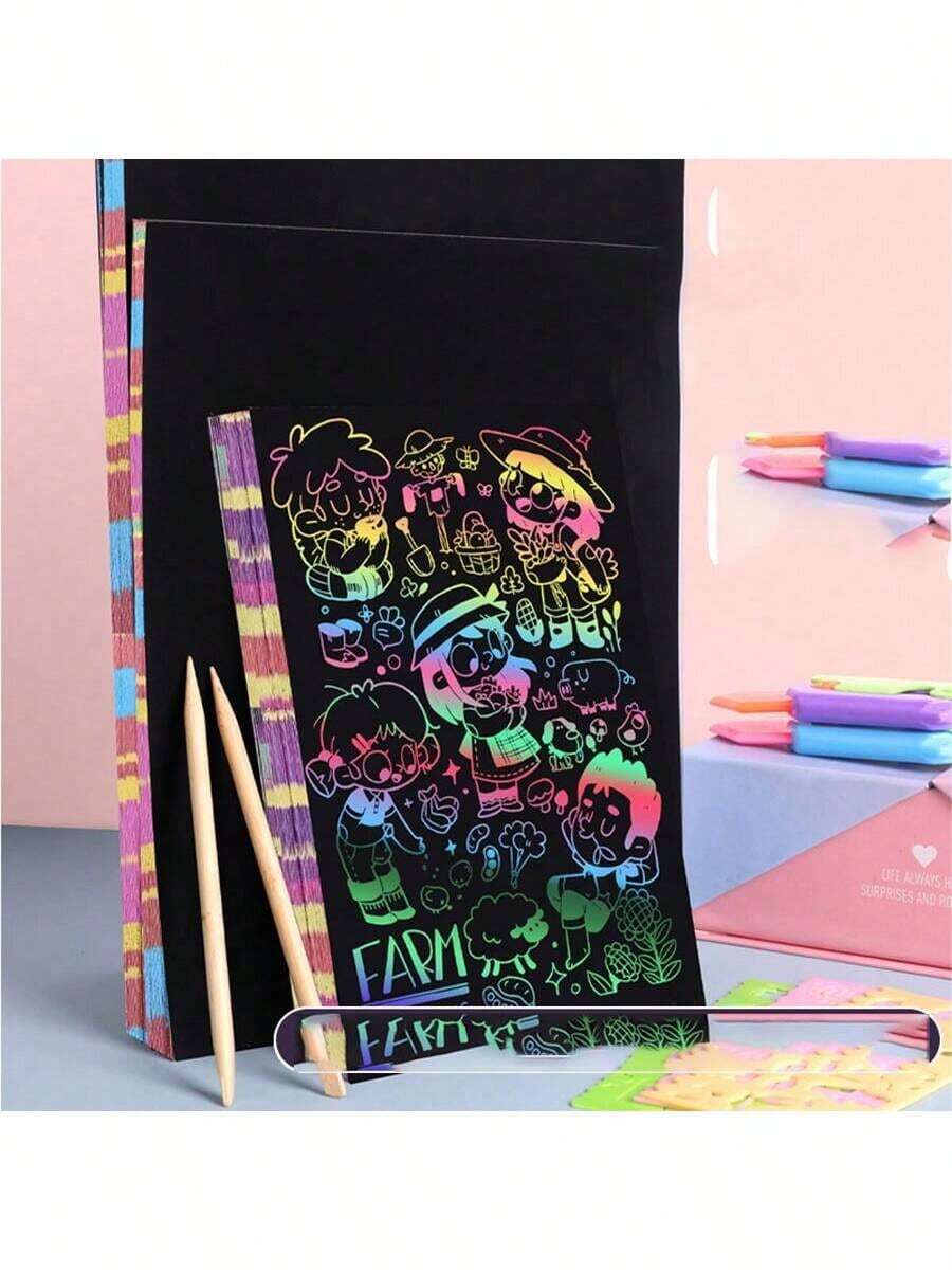 10/20/50pcs Rainbow Scratch Art Craft Cards With (Bamboo Stylus + 4pcs Templates), Suitable For Holiday Parties, Magic Art Scratch Paper, No Pen No Ink, No Mess, DIY Paper Art Kit. Party Favors For Boys And Girls, Birthday Party Gifts, New Year Gifts, Holiday Decorative Scratch Art Cards.