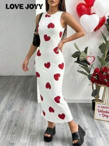 Đầm không tay dài ngang gối in hình trái tim LOVE JOYY dành cho nữ, kiểu dáng thời trang thường ngày, màu trắng ôm sát, thích hợp cho mùa xuân và mùa hè. - trắng - Xem 6