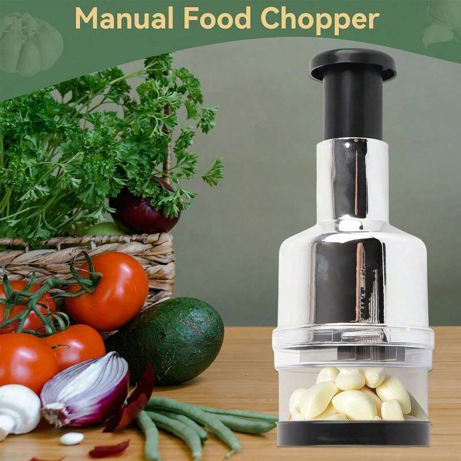 Food Chopper, Handheld Veggie Chopper For Vegetable, Onion, Garlic, Nut, Hand Vegetable Cutter, Easy To Clean Manual Hand Vegetable Chopper Dicer, Stainless Steel Blade - Silver - View 1