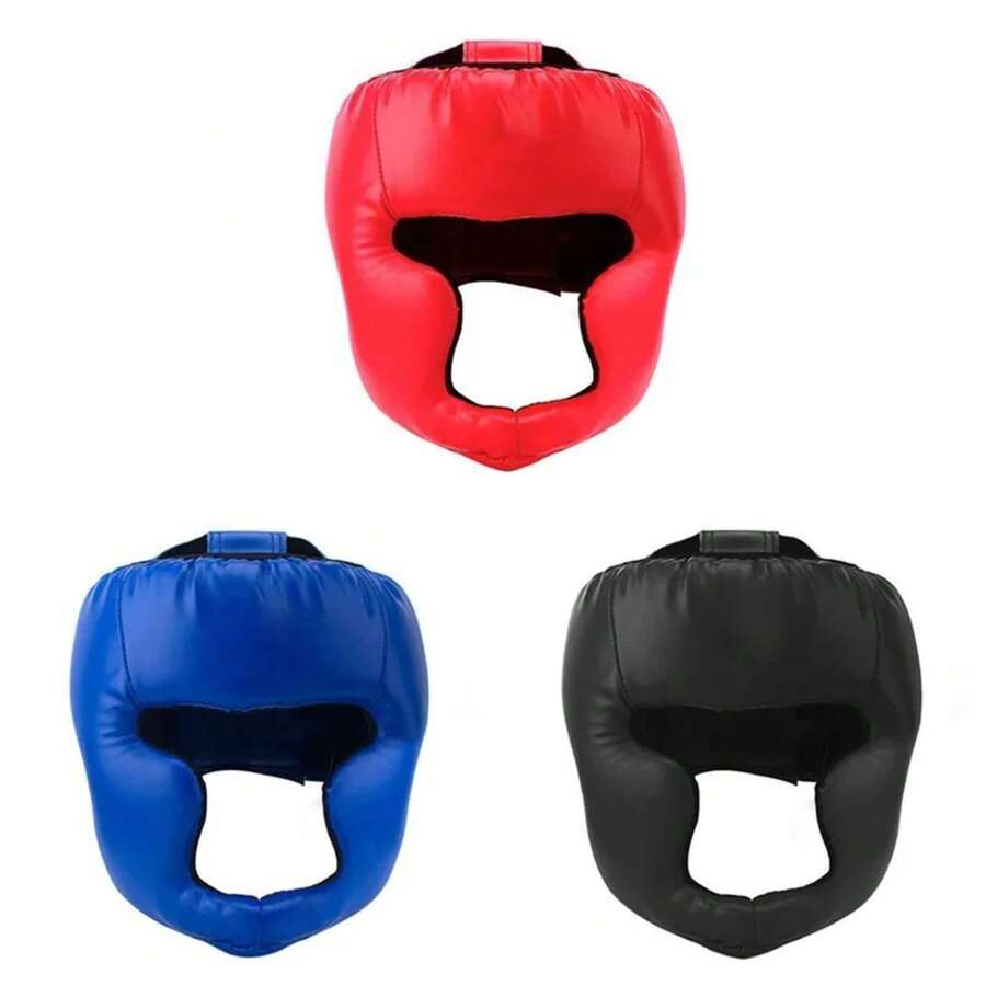 Boxing Helmet Leather Karate Muay Thai Sanda Training Adults Kids Arts Helmet Head Guard Taekwondo Karate Boxing Helmets - 藍色 - 查看 1