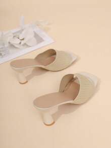 Dép xăng đan cao gót 2-3 inch dành cho nữ, kiểu dáng trung bình, thích hợp đi ngoài trời, mẫu thời trang Hàn Quốc mùa xuân/hè 2025, chất liệu vải, phù hợp cho tiệc bãi biển, đám cưới, công sở. - Màu be - Xem 5