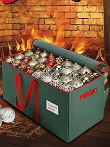 128格圣诞饰品收纳盒，带可调节隔板 - 可收纳3英寸饰品，双拉链封口，600D防撕裂面料（绿色）