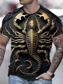 Men'S Casual 3D Print-Shirt - Golden Scorpion Design, Short Sleeve, Round Neck, Lightweight & Stretchy, Home & Outdoor, Outdoor Casual Wear |   Graphic Tee |   Comfortable Fit, Scorpion Shirt - 混合色 - 查看 8
