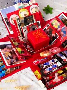 Bộ hộp quà bất ngờ nổ tung 1 chiếc - Đa năng, phù hợp cho Ngày Valentine, Sinh nhật, Đám cưới, Cầu hôn và các dịp đặc biệt khác. Hộp quà bất ngờ tự làm kèm album ảnh này bao gồm nhiều lớp lót, nhiều phụ kiện và ruy băng trang trí, là bao bì lý tưởng cho quà tặng tiệc tùng. - Nhiều màu - Xem 7