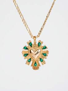 1 Pair Vintage-Style Heart-Shaped Faux Green Gem Drop Earrings, Suitable For Banquet, Wedding Wear - Vintage Heart Earrings - View 9