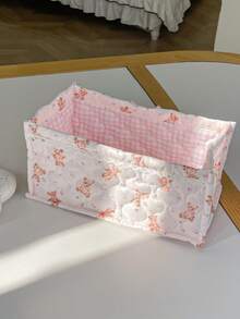 1 PC Pink Floral Quilted Cute Girls Foldable Storage Bucket Makeup Cosmetics Skincare Beauty Tool Make Up Brush Organizer Storage Basket Office Dorm Cruise Bedroom Essentials Storage For Lipstick,Accessory,For Friends Birthday Gift Bridesmaid Gift - Multicolor - View 9