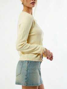 Womens Cardigan Sweaters Round Neck Long Sleeve Lightweight Button Down Sweater 2026 Spring Knit Tops - Yellow - View 4