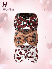 Băng đô bản rộng in hình hoa hồng và trái tim dành cho nữ, thích hợp làm quà tặng ngày Valentine (1 cái/3 cái/5 cái), phụ kiện tóc thời trang đa năng. - Nhiều màu - Xem 24