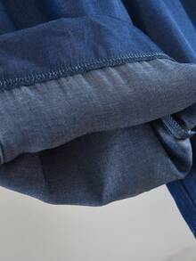 2pcs/Set Fashionable Denim Style Sleeveless Top Paired With Navy Wide Leg Pants, Casual Outfit For Teens - Navy Blue - View 9