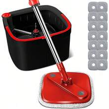 Spin Square Mop And Bucket Set With 14 Replaceable Microfiber Pads And Self Separation Dirty And Clean Water System Self Wringing 360° Rotating Mops Head For Home Floors Cleaning - 黑紅 - 查看 1