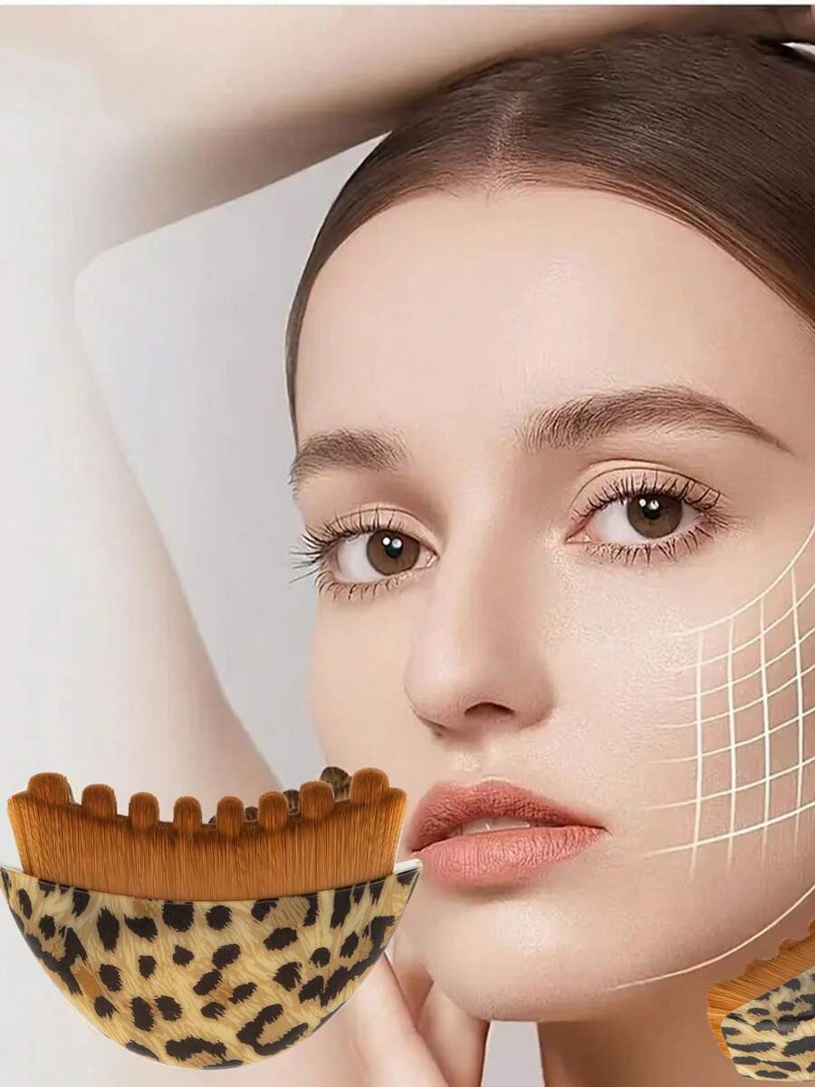 1支新款豹纹面部轮廓刷，多功能化妆刷，可用于修容、散粉、颈部护理、淋巴引流、刮痧、面部按摩、面部护理，适用于面部轮廓，附赠防尘盖，是节日送礼佳品。 - 彩色 - 查看 1