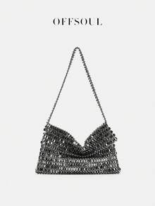 Unique European & American Acrylic & Metal Handmade Beaded Hollow Square Pouch, Versatile Clutch Bag For Party, Wedding, Evening Dress, High-End Handbag - Black - View 7