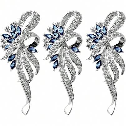 1枚/3枚精美水晶复古花卉胸针，适合女性、女孩佩戴，蓝色/紫色水晶女士配饰 | 复古时尚 | 女士胸前装饰正式配饰 | 女士珠宝 | 适合居家、办公室、工作、会议、节日派对、日常拜访、赠送亲友、婚礼等场合