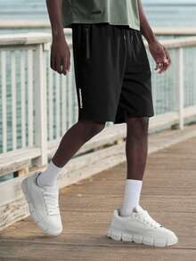 Quần short thể thao nam in họa tiết thời trang cho mùa hè, thích hợp cho chạy bộ, tập thể dục, leo núi và các hoạt động ngoài trời khác. Màu đen. - màu đen - Xem 2
