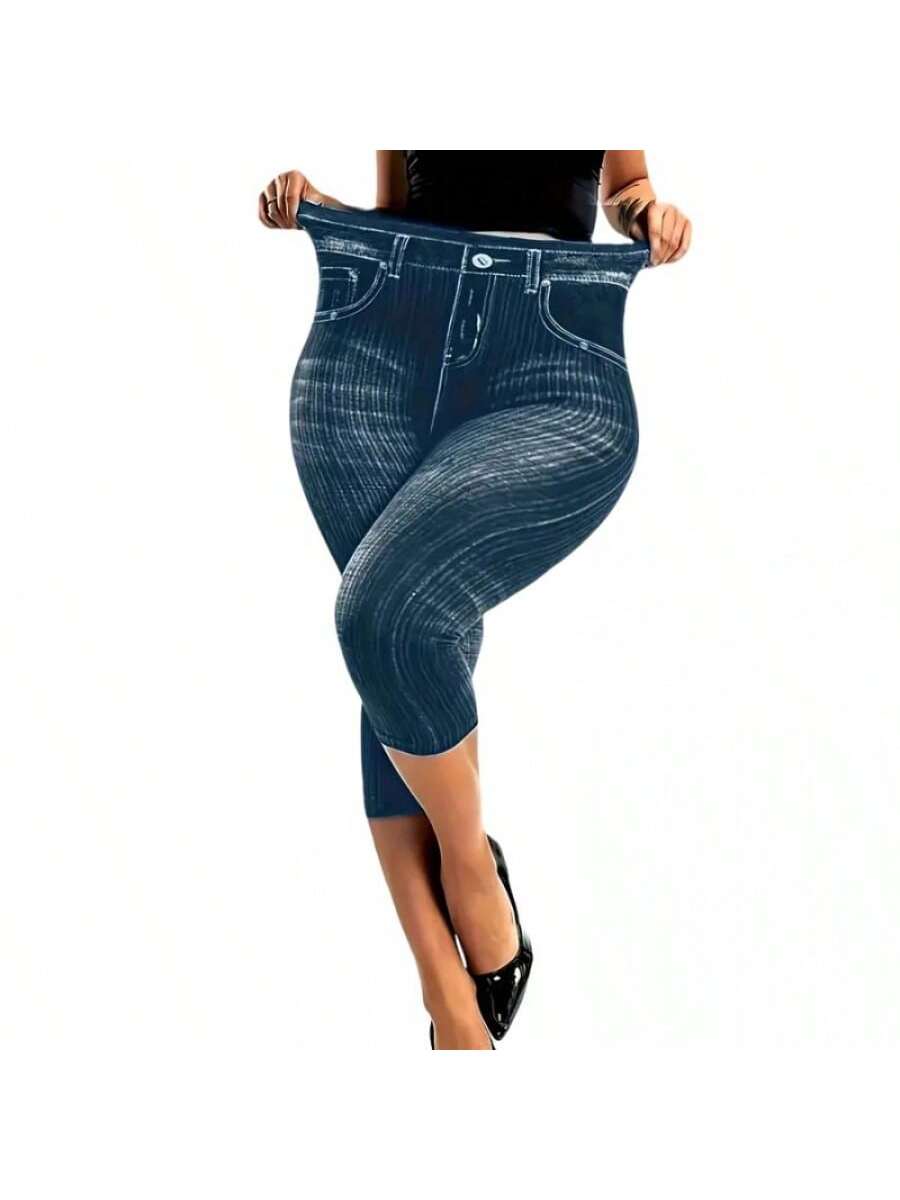 Pantalones cortos de mezclilla sintética, color negro, material de pantalón de yoga elástico, talla única.