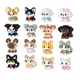 1 יחידות גרגירים קטנים בניין קוביות צעצוע לחיות מחמד, סדרת חתולים חמודים וכלבים צעצועי מיקרו, צעצוע הרכבה יצירתי מצויר חיה דגם, גם כקישוטים עדינים לריהוט הבית, קישוט שולחן, מתנה לחג הטובה ביותר לחברים או יקיריהם