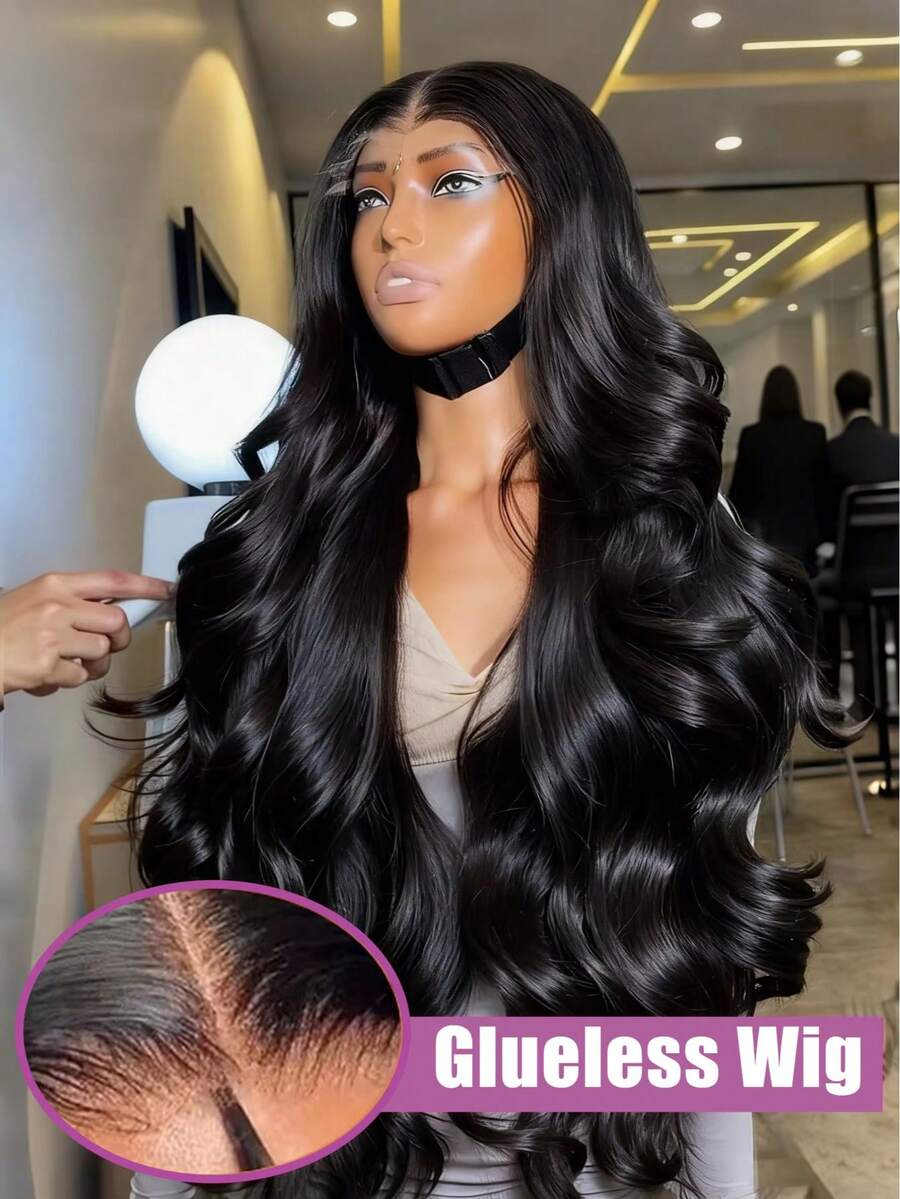 VIOLLY Wear And Go Glueless Wig Black Body Wave Brown Color Pre-Cut Lace 5x5 Transparent Lace Front Wigs 16-28 Inch 180% Density Real Human Hair Blended Pre-Plucked Hairline Looking Stylish Frontal Brazilian Virgin Hair Wigs 13x4 Large Area Transparent Lace Frontal Weaves Human Blended Hair Wigs Halloween Costumes Wigs - 1B# - View 1