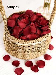 50/100/500 pétalos de rosa de seda, decoraciones de pasillo de boda de tela de satén para mesa de pastel/cesta de niña de las flores/ducha nupcial, Día de San Valentín, flores dispersas para cama romántica (forma de tazón de 4 cm, rojo burdeos) - Rojo - Ver 17