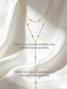 1pc Fashionable Minimalist Geometric Tassel Gold-Tone Multi-Layer Long Y-Necklace With Round Beads, Suitable For Party, Gathering, Daily Wear, Gift (Handmade Chain Cut To Appropriate Length, Bead Quantity May Vary)