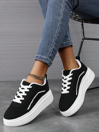 Fashion Casual Women's Flat Platform Shoes,Classic Stylish Women Sports Skate Shoes Lace-Up Running Shoes,Personalized Women Sneakers Street Casual Chunky Shoes