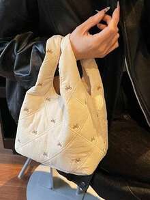 柔软蝴蝶刺绣腕包，轻巧通勤休闲手提包，适合日常使用，可爱优雅的小包 - 杏色 - 查看 5