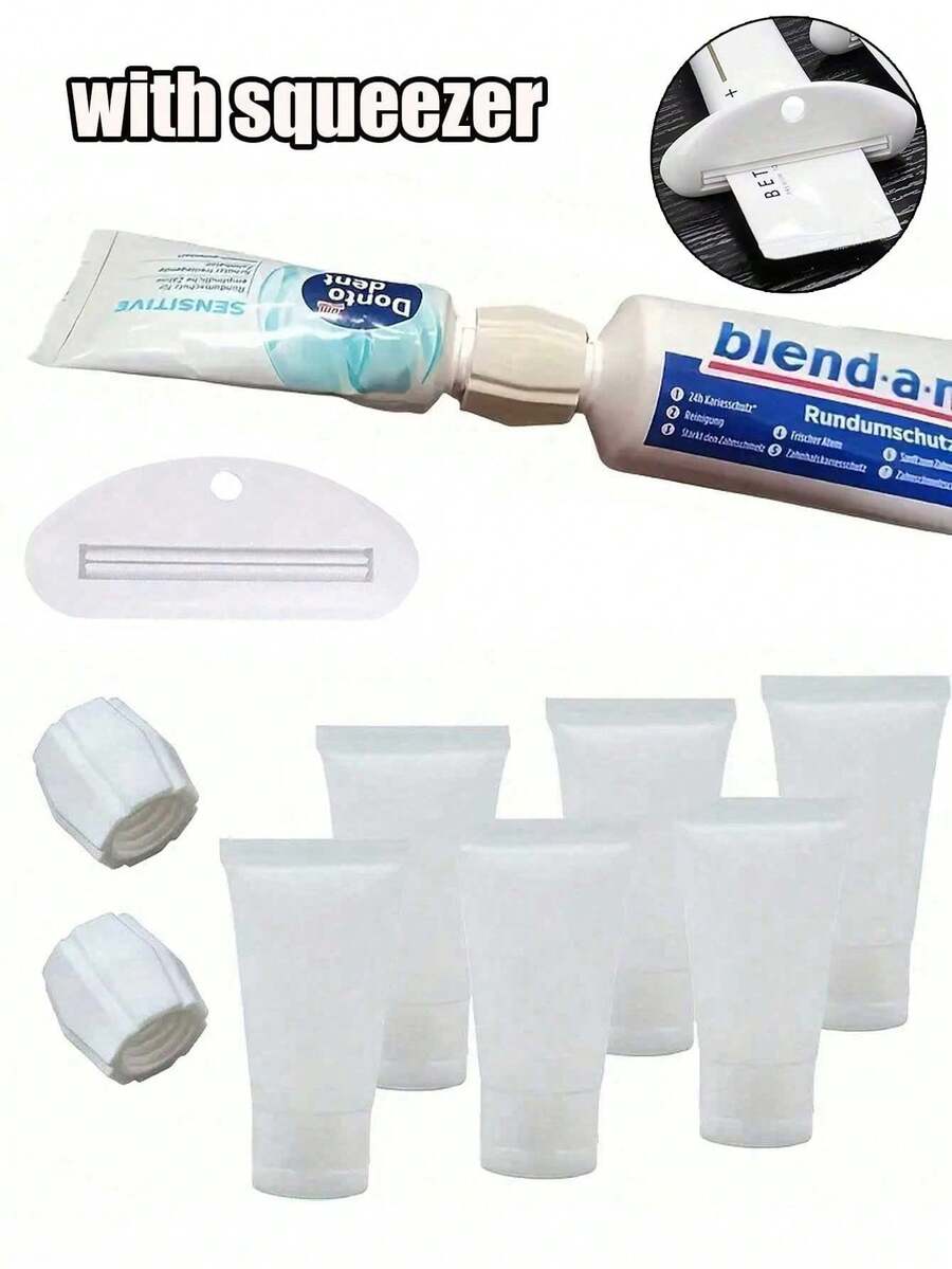 塑料牙膏管和洗面奶适配器，带补充装瓶，方便的牙膏和洗面奶补充装，化妆品软管瓶，洗面奶凝胶软管，牙膏分配器工具套装，家居用品，旅行套装（带挤压器）