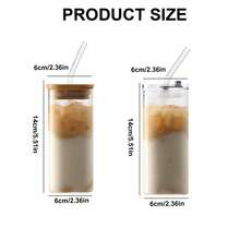 1pc 400ml Square Heat-Resistant Glass Cup With Lid And Straw, Transparent, Suitable For Tea, Juice, Home Bar Drinkware, Back To School Supplies - Multicolor - View 4