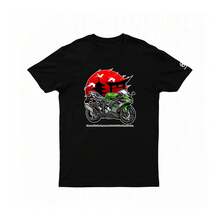 Kawasaki ZX6R Cotton T-Shirt, The Newest Classic Summer Cycling T-Shirt For Adults, Loose Fit, For Exercise, Off-Road And Motorcycling. - 黑色 - 查看 1