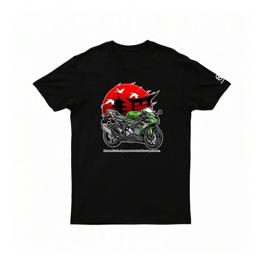 Kawasaki ZX6R Cotton T-Shirt, The Newest Classic Summer Cycling T-Shirt For Adults, Loose Fit, For Exercise, Off-Road And Motorcycling. - 黑色 - 查看 1