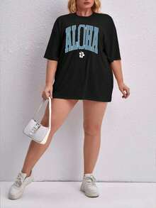 Camiseta Oversized Estampada Aloha Flor T Shirt Blusa Verão Primavera Manga Curta academia Leve - Preto - Visão 4