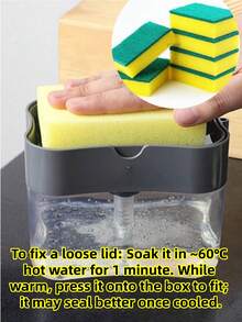 1 pieza Dispensador de jabón y soporte para esponja 2 en 1, dispensador de jabón de cocina de plástico duradero con estante para esponja, sin batería requerida, apto para baño, sala de estar, auto y cocina - gran capacidad, operación con una sola mano, gris, incluye bandeja de goteo y caja, mantiene el mostrador ordenado, herramienta de limpieza de cocina, color/diseño aleatorio - Multicolor - Ver 14