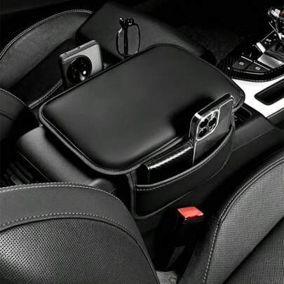 Cubierta de reposabrazos de consola central de automóvil de 12" X 8" de cuero PU, superficie lisa con bolsillos laterales para almacenamiento, accesorio interior automotriz