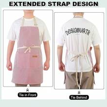 2 Pack Kitchen CooFKing Aprons, Adjustable Bib Chef Apron With 2 Pockets For Women Men, For CooFKing, Cleaning,Blue+Pink - 藍色+粉紅色 - 查看 5