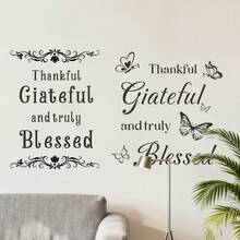1pc Wall Sticker New Thankful Grateful Letter Butterfly Wall Sticker Study Bedroom Background Wall Sticker Painting - Multicolor - View 4
