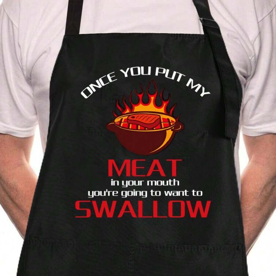 ZOORON Funny Black Chef Aprons For Men Adjustable BBQ Grill Kitchen CooFKing Aprons With Pockets, Grill Accessories,OnceYouPutMyMeatinYourMouth - 一旦你把我的肉放進你的嘴裡 - 查看 1