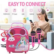 Karaoke Machine - 2 Microphones Karaoke For Singing, Karaoke Speaker With Voice Changer For Christmas Holiday Birthday New Year Gift Gift With Carton Pic Christmas For Girls 4, 5, 6, 7, 8+ Years Old Toddler Teens - PINK - Red Violet - View 4
