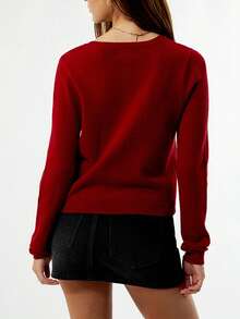 Womens Cardigan Sweaters Round Neck Long Sleeve Lightweight Button Down Sweater 2026 Spring Knit Tops - Red - View 4