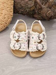 1 Pair Ballet Style Girls' Sandals, New Summer Floral Open Toe Beach Shoes, Princess Shoes - Beige - View 4