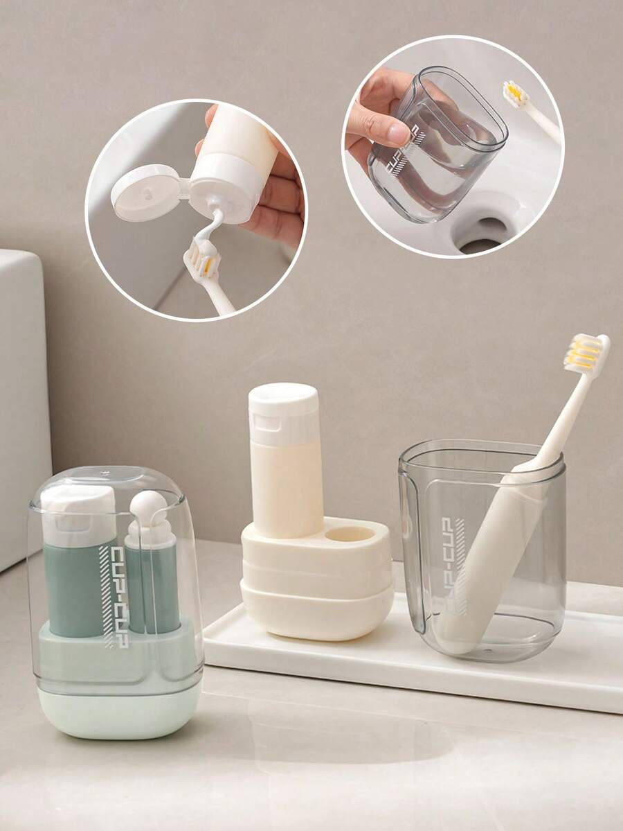 3-In-1 Mini Travel Toiletry Set - Portable Rinse Cup, Foldable Toothbrush, Toothpaste Storage Box, Multi-Functional Travel Essentials, Business Trip & Hotel Amenities, Ideal Gift For Friends & Couples