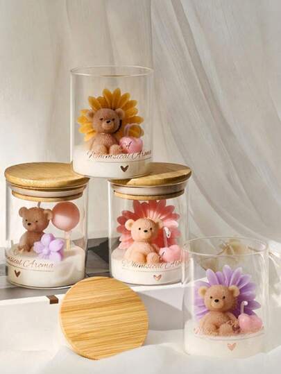 1 pieza Vela aromática con diseño de oso adorable, regalo de cumpleaños, soporte para vela de decoración del hogar, ideal para regalos del Día de San Valentín, Navidad, Día de la Madre, también adecuado para decoración interior, regalos de graduación y regalos para mujeres