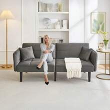 Adjustable 2-In-1 Sofa Bed – Two-Seater With Velvet Upholstery, Folding Armrests And A Sleeping Function, Ideal For Small Spaces - Grey - View 3