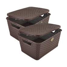 Pack 2 Canastas Con Tapa Estilo Rattan Multiusos - Marrón Chocolate - Ver 3