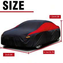 170T Car Cover With Reflective Strips, Waterproof, Snow-Proof, Dust-Proof, Durable, Scratch-Resistant, Made Of Oxford Cloth, Suitable For Various Vehicle Models, Provides Excellent All-Season Protection For Your Car - Black and Red - View 3