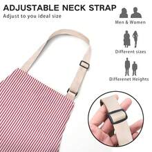 2 Pack Adjustable Bib Apron With 2 Pockets Chef CooFKing Kitchen Restaurant Aprons For Women Men,Red/BlackPinstripes - 紅/黑細條紋 - 查看 3