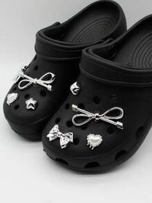 8件套银色奢华丝带蝴蝶结鞋饰，适用于镂空鞋带、心形星星鞋饰，DIY配件，适合女士凉鞋、拖鞋、沙滩包等。 - Ribbon Bow-Knot - 查看 1