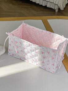 1 PC Pink Floral Quilted Cute Girls Foldable Storage Bucket Makeup Cosmetics Skincare Beauty Tool Make Up Brush Organizer Storage Basket Office Dorm Cruise Bedroom Essentials Storage For Lipstick,Accessory,For Friends Birthday Gift Bridesmaid Gift - Multicolor - View 10