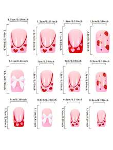 24片装短方形情人节红色心形草莓图案美甲贴片，亚克力假指甲，适合日常佩戴的美甲用品 - 彩色 - 查看 5