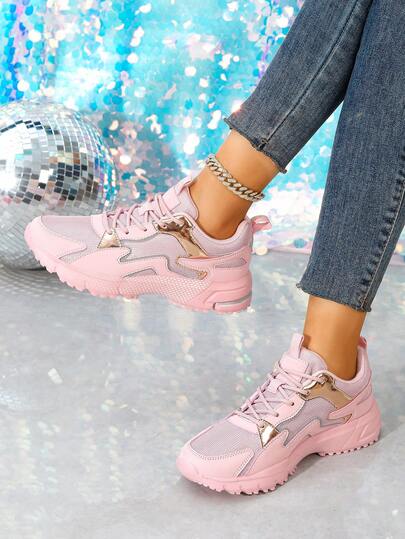 女士时尚运动鞋，浅粉色，透气网面，轻便跑步鞋，健身房锻炼旅行步行鞋，多功能休闲鞋，软底减震