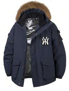 Los hombres invierno corto abajo abrigo espesado al aire libre con cuello de piel de moda caliente chaqueta de amortiguador para el tiempo frío ligero cómodo a prueba de viento moda ropa callejera - Azul - Ver 2