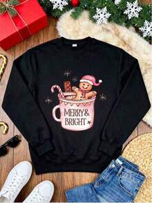 2026 Long Sleeve Tops WomenGingerbread Man In Mug Sweatshirt, Men's Christmas Holiday Sweater, Merry & Bright Festive Pullover, Gift For Christmas Enthusiasts, Winter Seasonal Fashion TopLoose And Comfortablesudaderas Para Mujer Parke Sweatshirt - 白色 - 查看 8